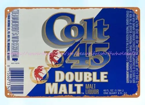 

Colt 45 Double Malt Liquor Beer G. Heileman Brewing Co Milwaukee WI tin sign