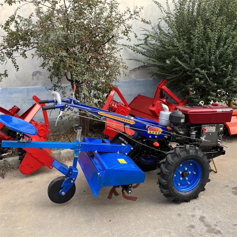 home use mini diesel power tractor ditching machine agricultural farming hand rotary tiller cultivator