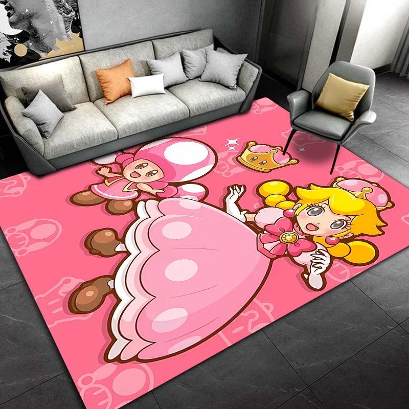 Super Mario Princess Peach Carpet for Living Room Game Rugs Soft Floor Cartoon Rugs Bathroom Rug Mat Yoga Mat Home Decor