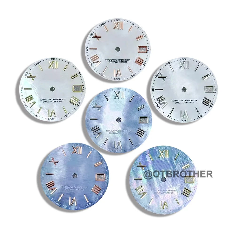 28,5 MM NH35 Schwarz Römischen Ziffern MOP Perle Zifferblatt Für NH35/NH36/4R Bewegung Datum Windows Mann uhr Fall Teil