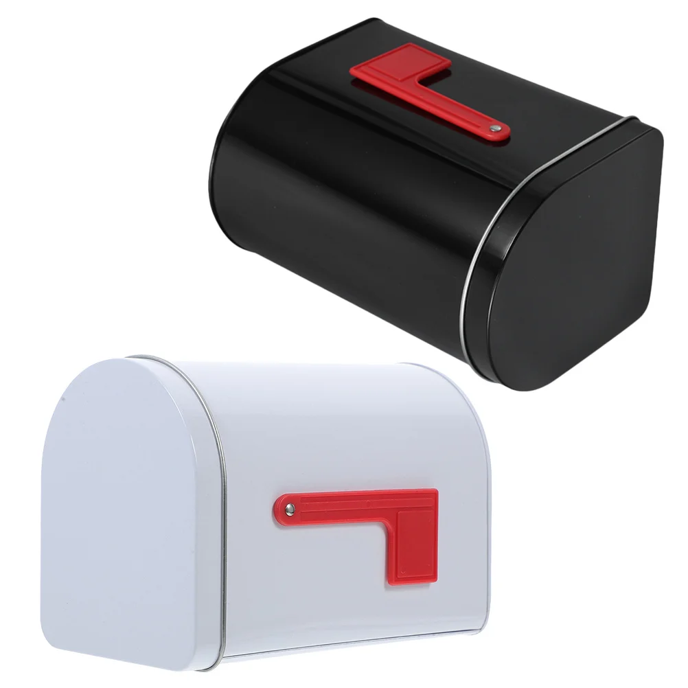 

2Pcs Candy Mailbox Tinplate Decorative Storage Box Holiday Decor Metal Treat Container Tabletop Mail Holder Packaging