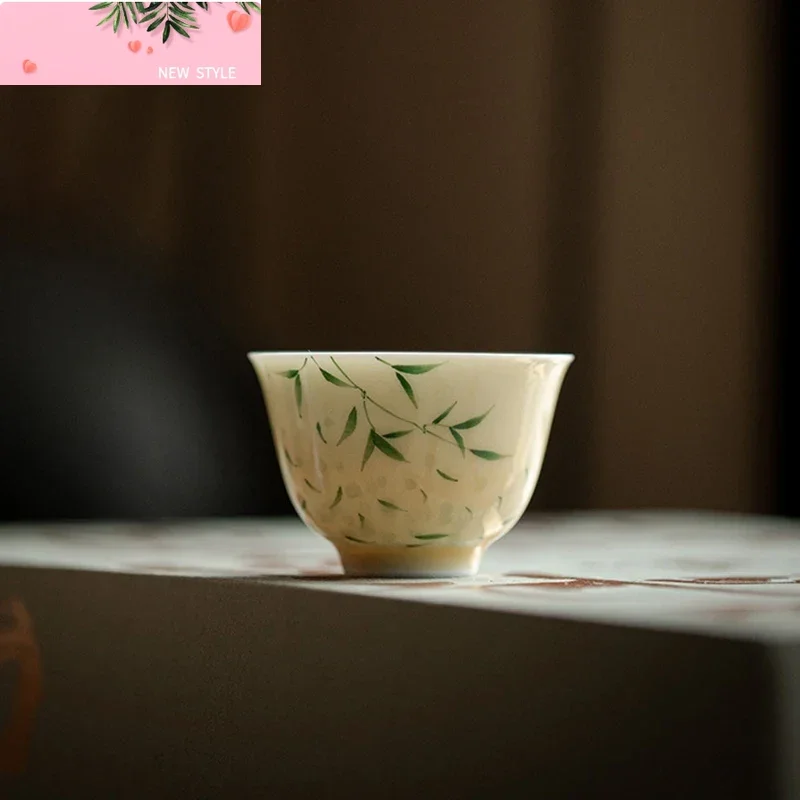 

Small Porcelain Hand-painted Bamboo Underglaze Colored Tea Cups Yellow Literati Drinking Tea Cups for Tea Ceremony