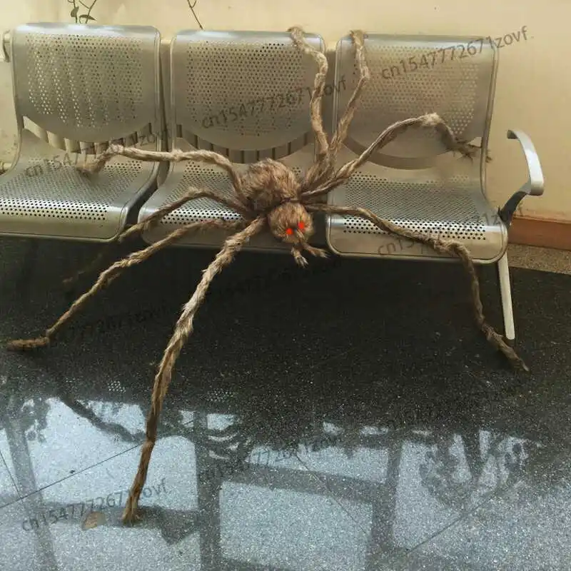 accessoires-de-decoration-de-bar-de-maison-hantee-araignee-en-peluche-d'horreur-marron-pour-halloween-lumiere-clignotante-rouge-grande-araignee-de-2m