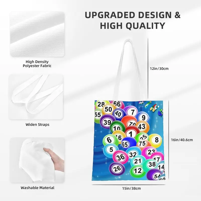 Custom Bingo Balls Canvas Shopping Bags Women Durable Groceries Paper Game Tote Shopper Bags