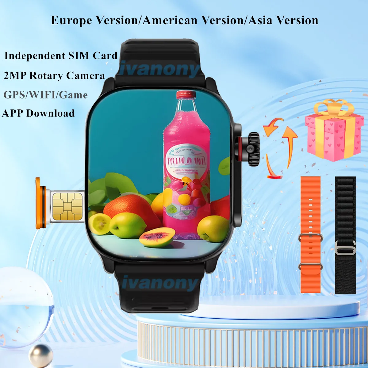 الإصدار العالمي للساعة الذكية 4G بطاقة Sim وWIFI Ultra Play Store 2MP كاميرا الرد على المكالمات Whatsapp Reply APP تنزيل Smartwatch