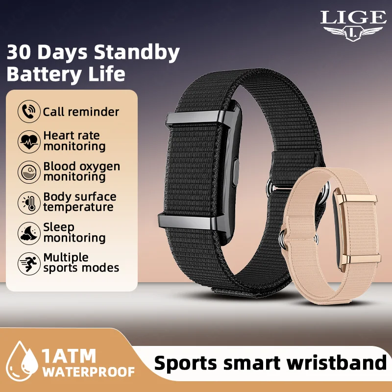 

LIGE без экрана, спортивный фитнес-умный браслет, мужской термометр с напоминанием о вызове, женские умные часы с пульсометром для Android IOS 2025