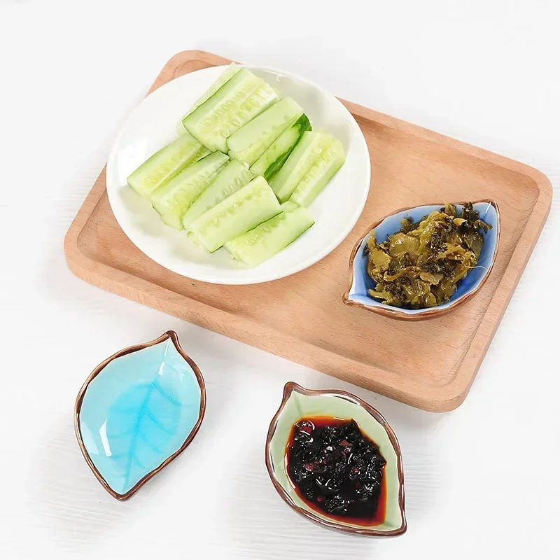 Kitchen Bowl Sauce Boats Leaf Shape Saucer Dish Creative Ice Crack Glaze Leaf Ceramic Seasoning Soy Sauce Vinegar Small Plates