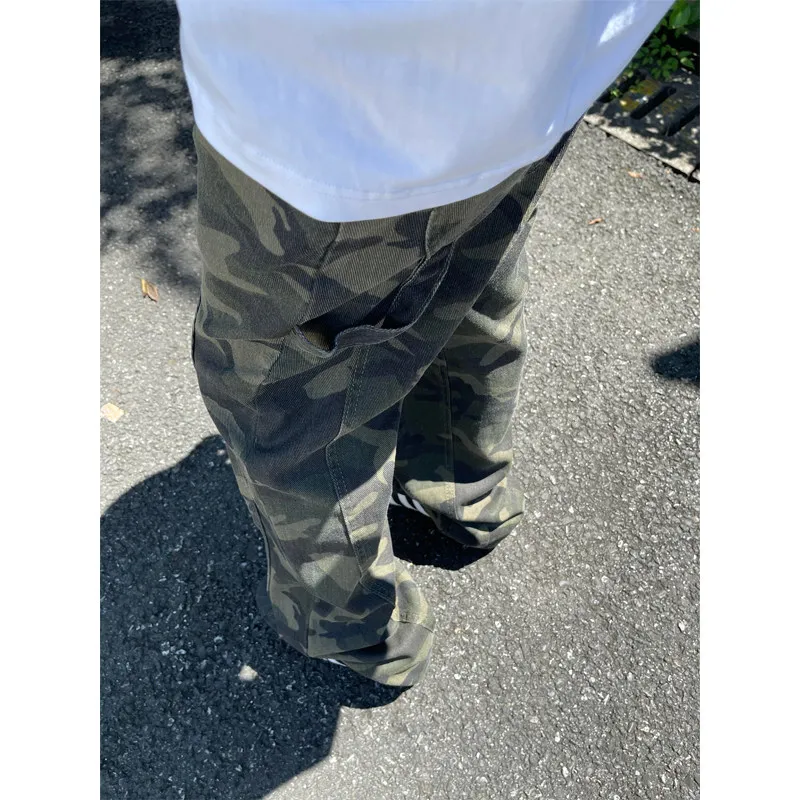 

Американские ретро деконструированные камуфляжные брюки мужские High Street Cleanfit рабочая одежда свободные прямые брюки модный бренд