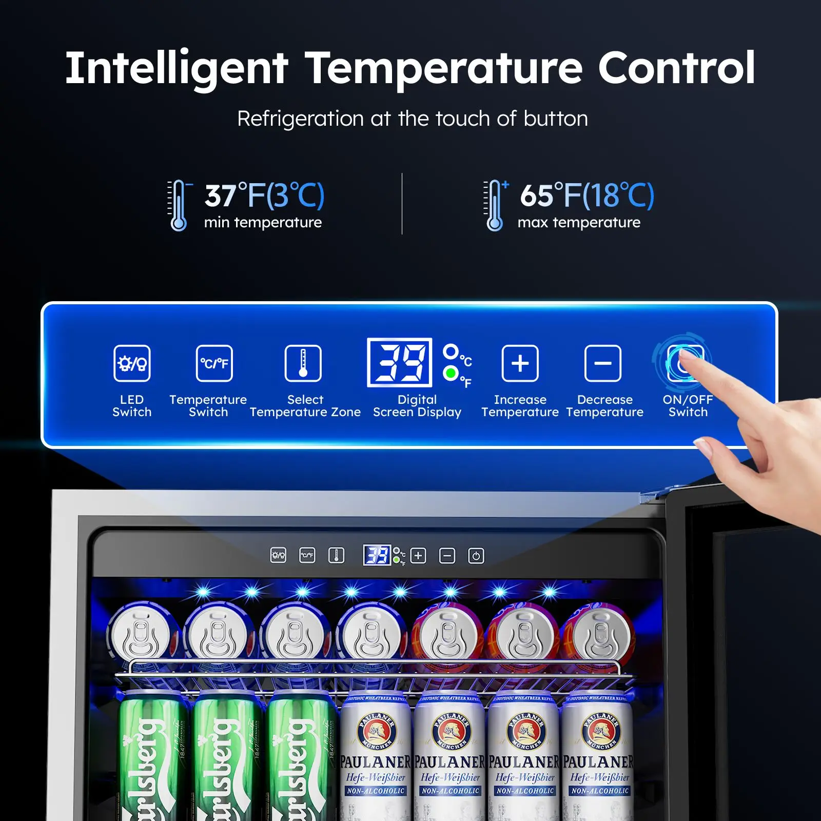 Refrigerador de bebidas de 24 pulgadas, Enfriador de bebidas integrado/independiente de 180 latas, refrigerador de cerveza con memoria Digital debajo del mostrador