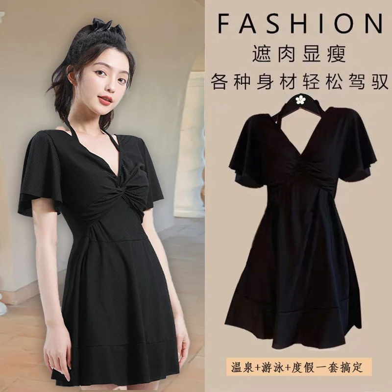 

Large size swimsuit women's hooded one-piece skirt style hot spring vacation swimsuit swimsuit temperament