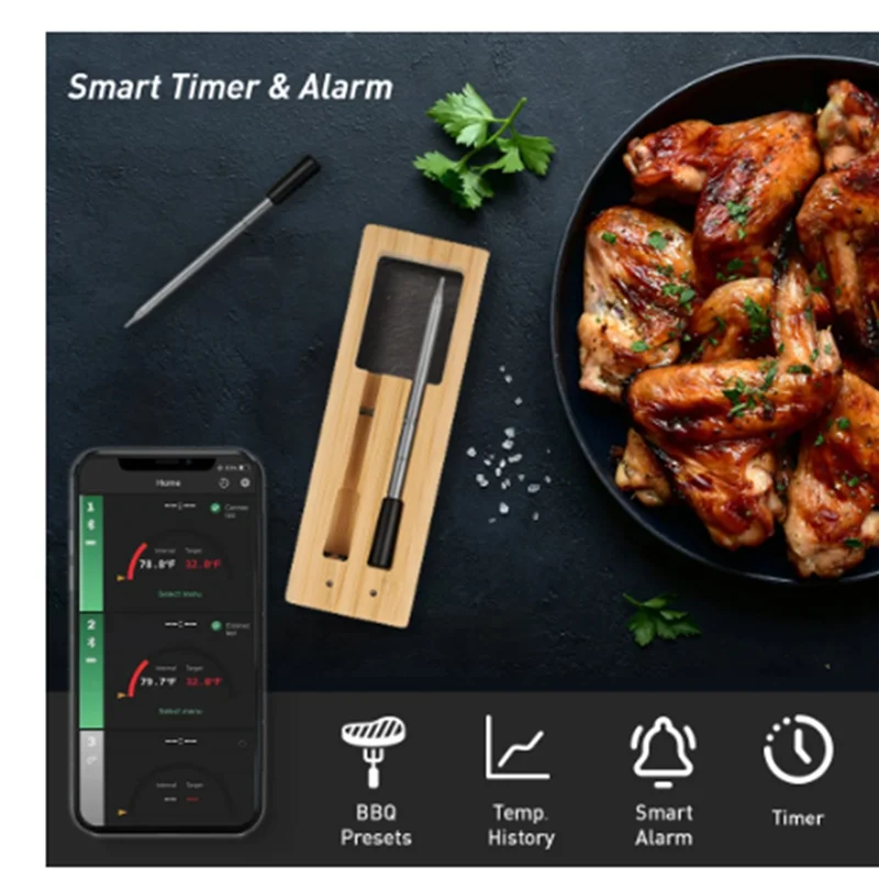 A60F-Wireless Meat Food Thermometer Oven Grill BBQ Steak Bluetooth Temperature Meter Barbecue Accessorie