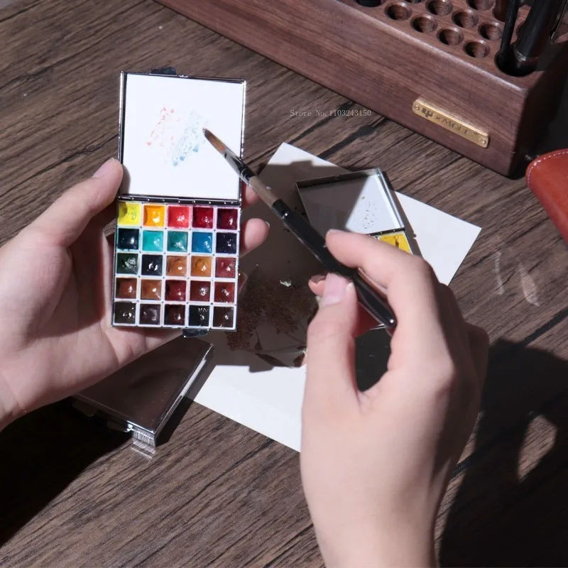 12/25 Color New Mirror Surface Watercolor Iron Box Portable Paint Empty Box Art Supplies Students Outdoor Painting Palette