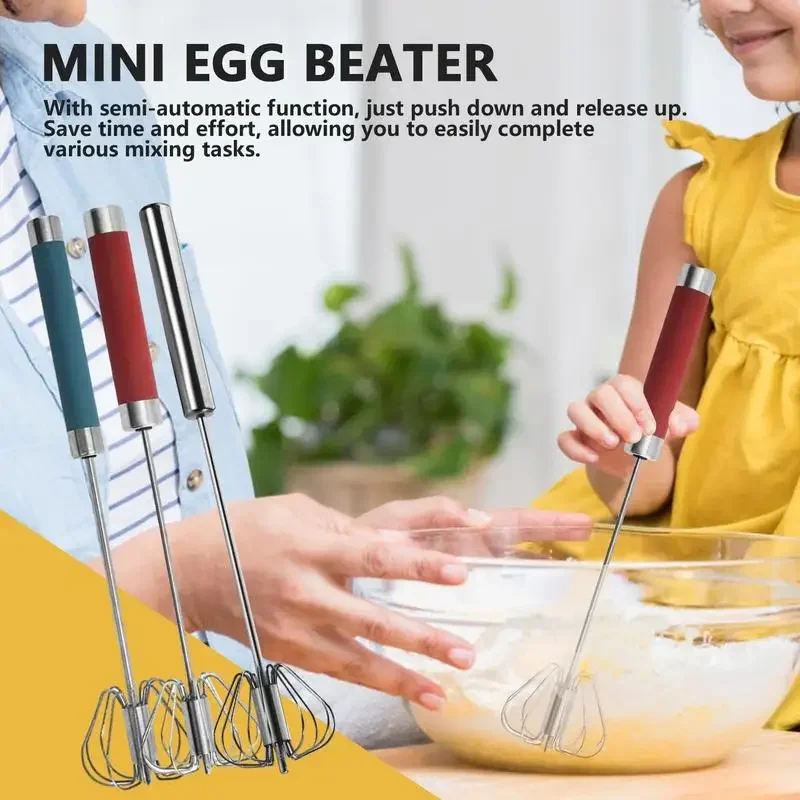 Semi-Automatic Hand Mixer Stainless Steel Whisker Multifunctional Hand Push Whisk Semi-Automatic Whipper Stainless Steel Whisk