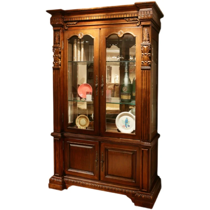 Display Cabinet Made of Glass European Style Customized. New American Country 2 Large Living Room Wall Wine Cabinet Four Door