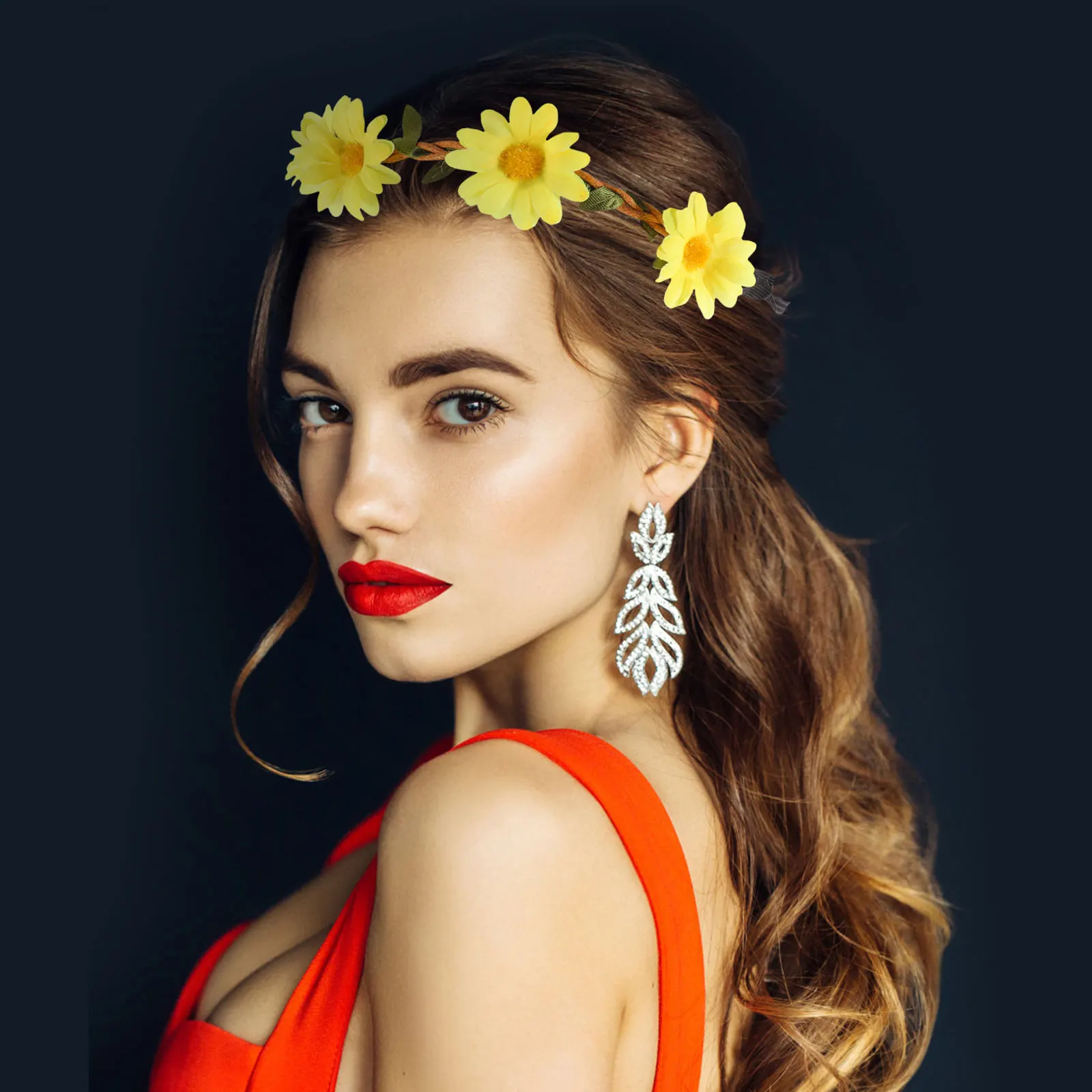 

10pcs Artificial Daisy Flower Headbands Women Yellow Floral Garland Bridesmaid Wedding Decorations Vintage Hairband