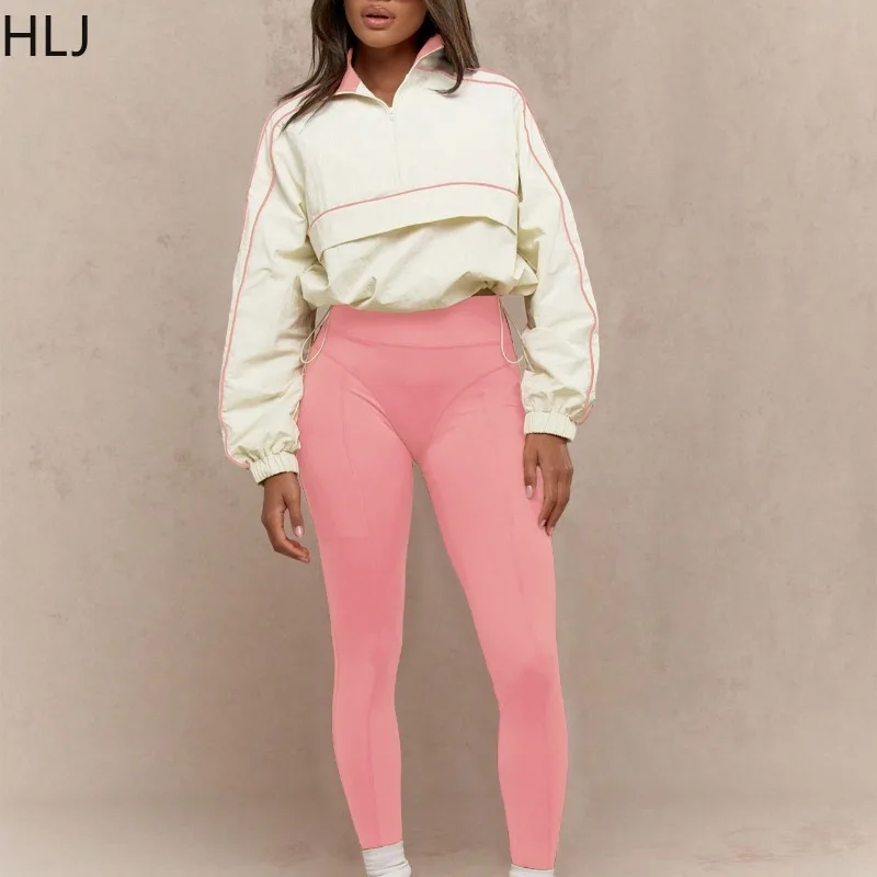 HLJ แฟชั่นลาย 2 ชิ้นชุดผู้หญิงชุดเสื้อแขนยาวและกางเกงขายาวกางเกงการจับคู่หญิง Streetwear