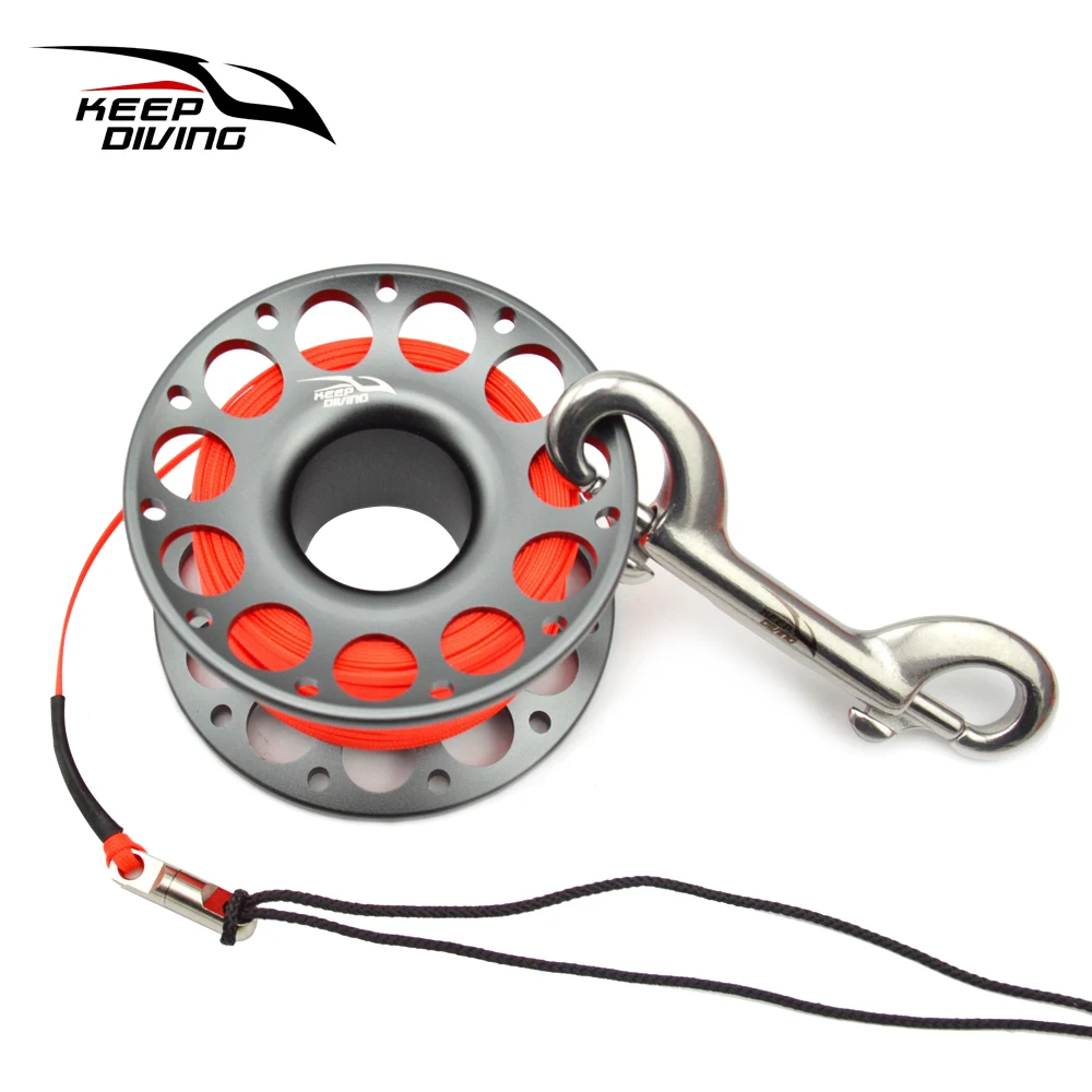 Aluminum Alloy Spool for Scuba Diving, Finger Reel, Smb Safe Equipment, Cave Fishing, Nylon Line with Snhook, 15m, 30m