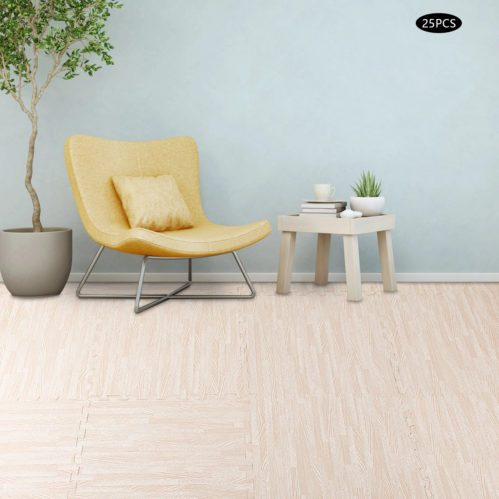 ホワイトウッドグレイン、25枚入り 24 x 24インチ 厚手プリントフォームタイル、パッチワークフォームフロアマット、家庭用/ジム用保護フローリング