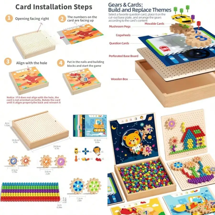 

Montessori Gear Puzzle Game, Wooden Screw Board STEM Toy for Fine Motor Skills 3-8