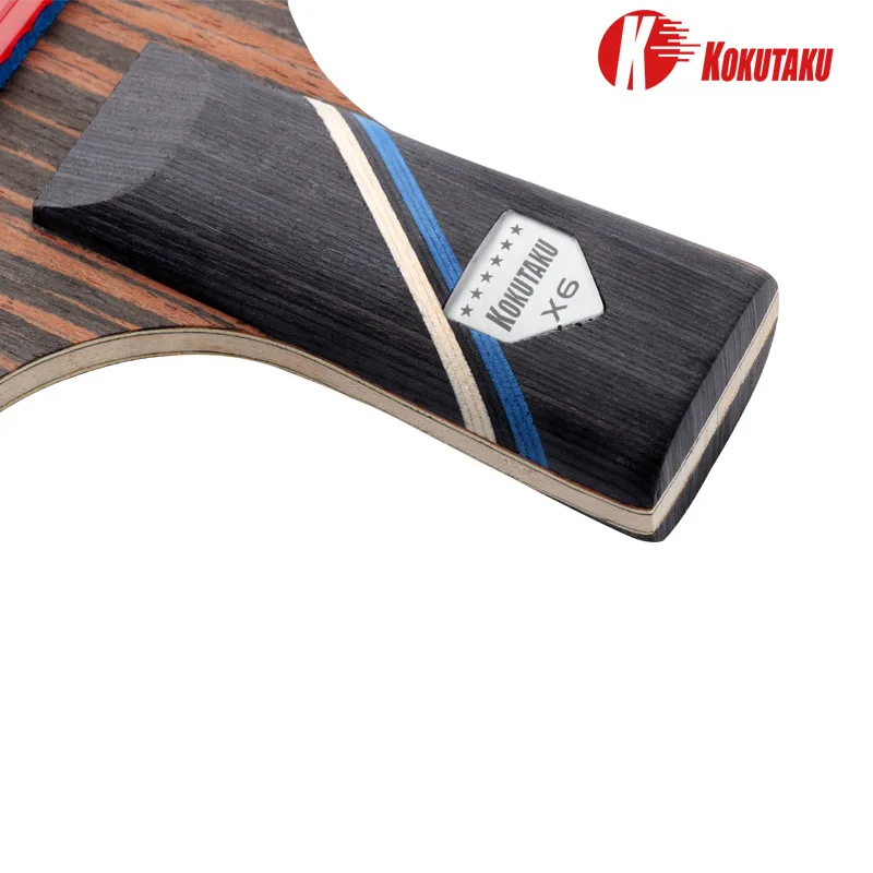 KOKUTAKU 6 Star Ping Pong Paddle Set of 7 Ply Ebony Rackets Long Short Handle Table tennis Bats Paddle Set ITTF Approved Rubber