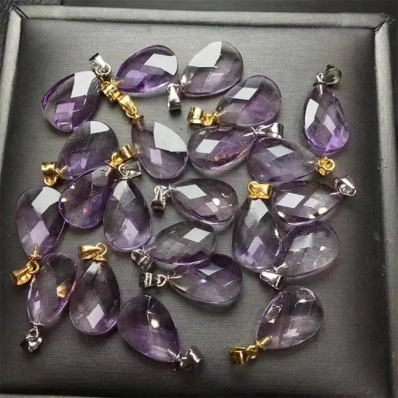 S925 Natural Amethyst Facet Pendant Brazil Women Men Healing Amethyst Necklace Stone Reiki Gift 1PCS