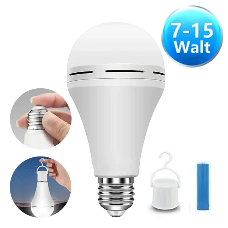 7/9/12/15W Emergency Cold White Light Bulbs E27 Rechargeable LED Smart Light Energy Saving Lamps Lighting During Power Outages