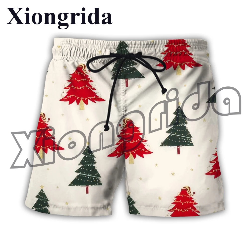 Christmas Pattern 3D Printed Shorts Mens Casual Holiday Xmas Trees Santa Claus Gingerbread Pattern Print Beach Short Pants S-6XL