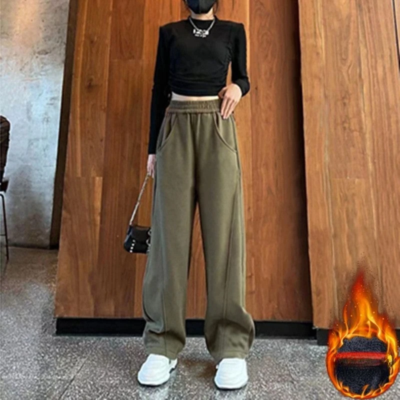 Nuevos pantalones holgados adelgazantes de pierna recta hasta el suelo para mujer, pantalones informales estrechos de pierna ancha para primavera y otoño, ropa única de moda para mujer