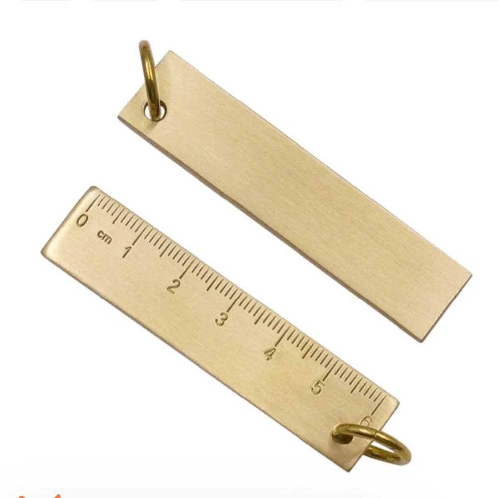 1pc Vintage Brass Straight Ruler Brass Metal Ruler Copper Key Pendant Number Plate Drafting Supplies Keychain Measuring Tools