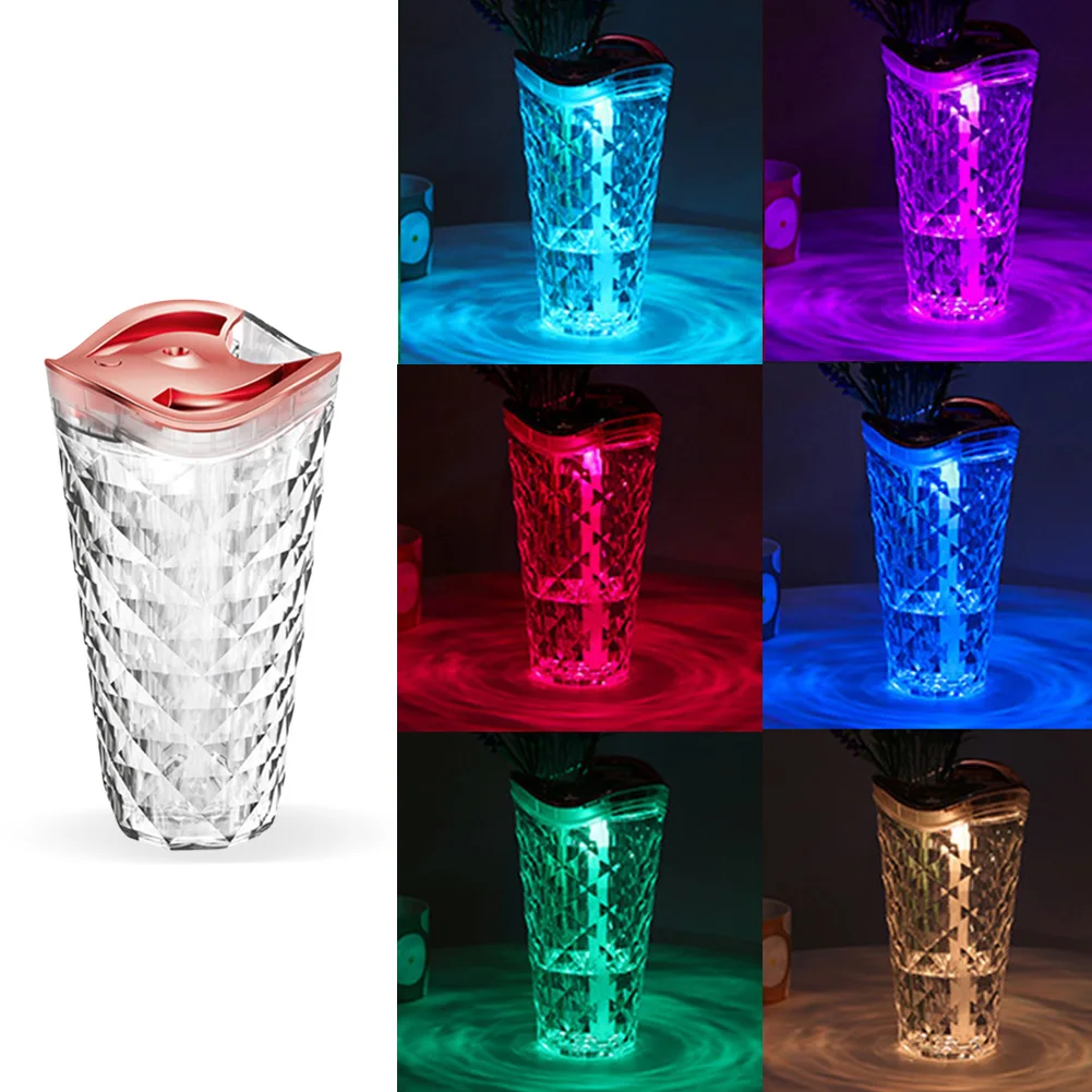 Umidificadores USB Cool Mist com 7 cores LED Night Light, Candeeiro de mesa de cristal, abajur para casa, escritório, Yoga