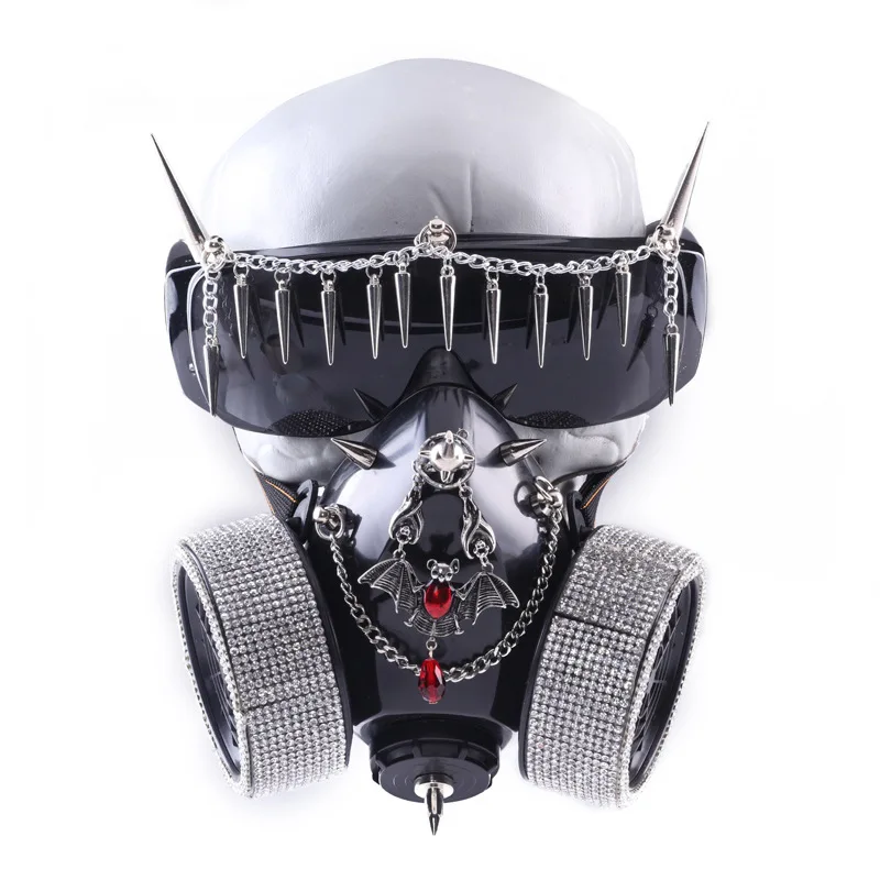 New Steampunk Cyberpunk Mask With Goggles Bat Rhinestone Rivet Chain Gothic Cosplay Halloween Masquerade Party Costume Accessory