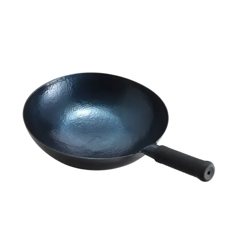 Hand Hammered Carbon Steel Wok Traditional Chinese Japanese Style Cooking Pot High Quality Kitchen Cookware