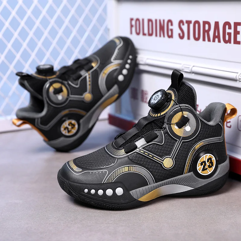 

Basketball Shoes Boys 2026 New Breathable Rotating Button Non-slip Sports Shoes Lightweight Running Shoes for Children