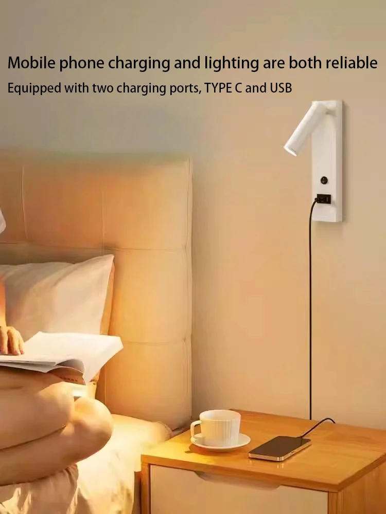 Led Mobile Phone Charging Wall Lamp Bedroom Beside Light With Switch Modern Reading Lighting Adjustable Angle Spot Lights