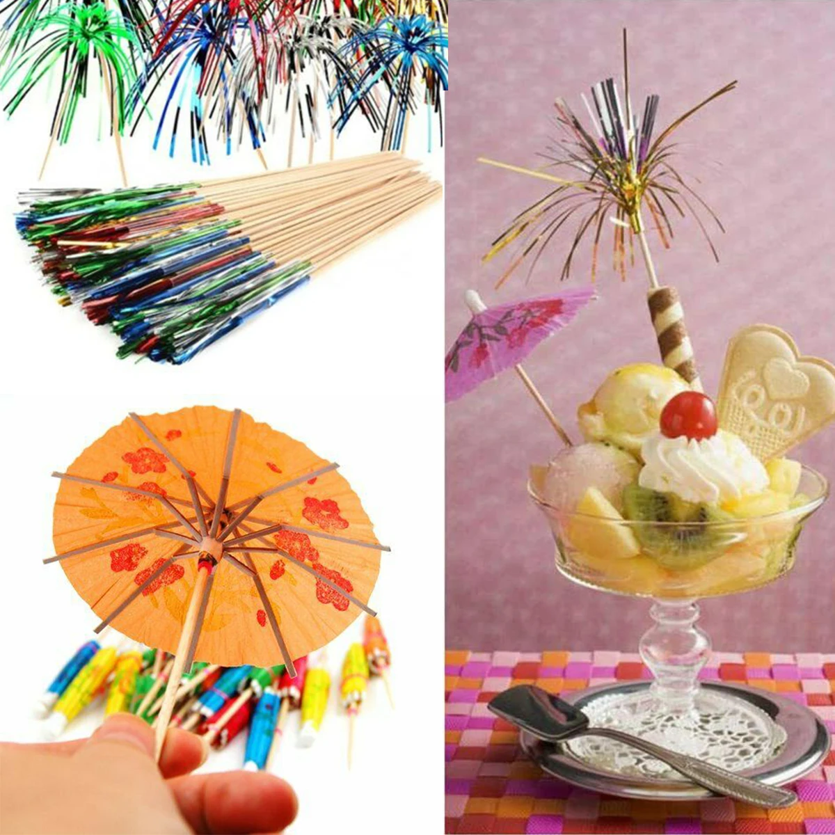 

24pcs Disposable Paper Umbrella Flower Stick Umbrella Fruit Stick Bar Cafe Party Decoration Art Stick Fruit Stick