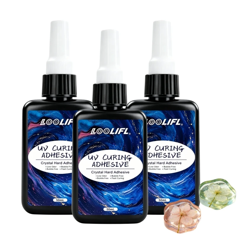 Image of LOOLIFL 50ml UV-härtender Kristallharzkleber mit geringem Geruch, blasenfrei, schnell härtend, UV-Harzkleber für DIY-Schmuck und Bastelarbeiten
