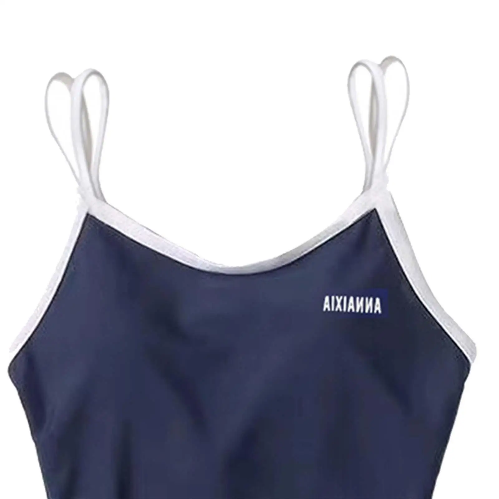 Two Piece Swimsuit Women Tankini Shorts Built in Bra Padded Low Round Neck Open Back Spaghetti Straps Swimwear Hot Spring