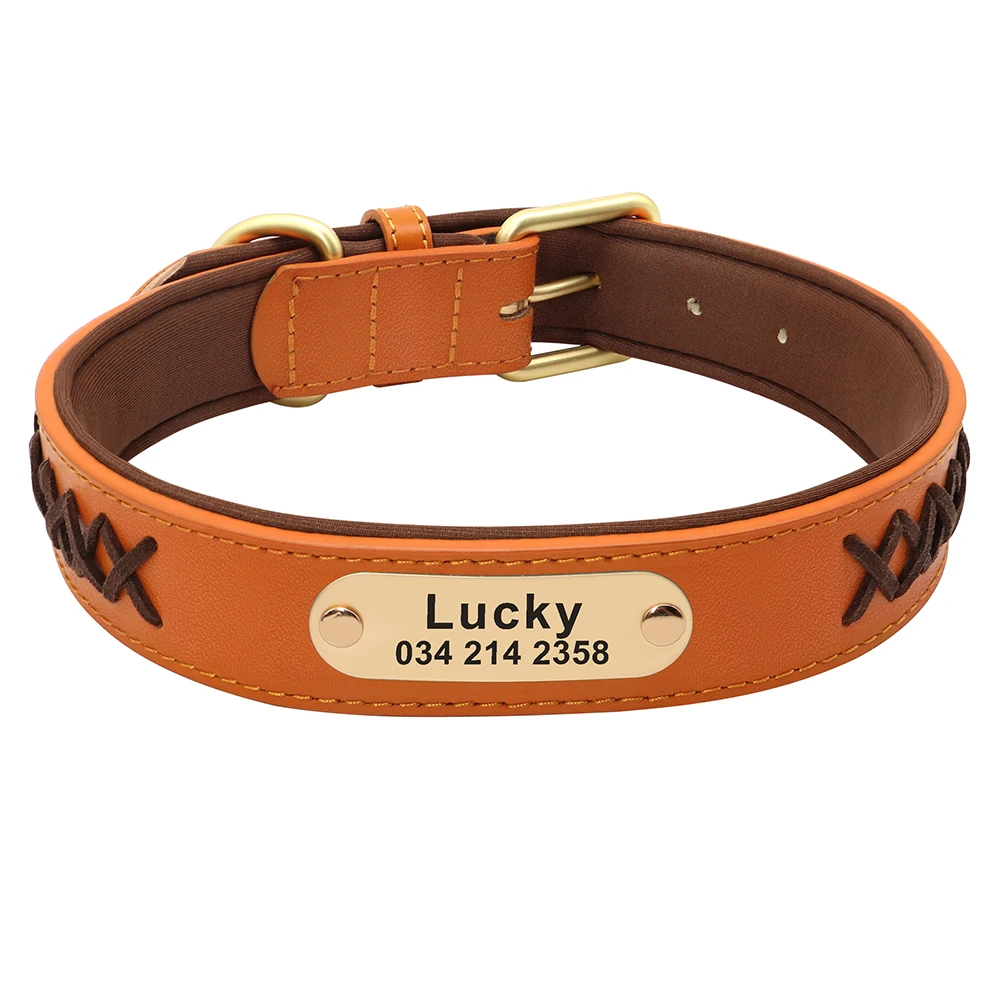 Personalized Big Dog Collar Free Engraved Dog ID Collars PU Leather Pet Necklace Strong for Small Medium Large Dogs Bulldog Pug