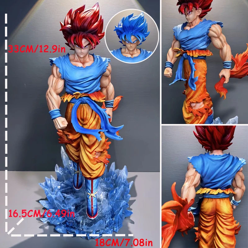 

33 см/12,9 дюйма Статуя JT Goku Dragon Ball Z Super Saiyan Goku Фигурка Замена головы Светодиодная база Gk Статуя Коллекция Модель игрушки Подарки