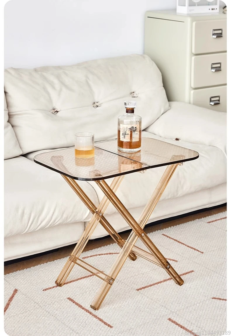 

Foldable Clear Side Table Space-Saving Sofa End Table Modern Coffee & Balcony Furniture Compact Living Room Accent Coffee Table