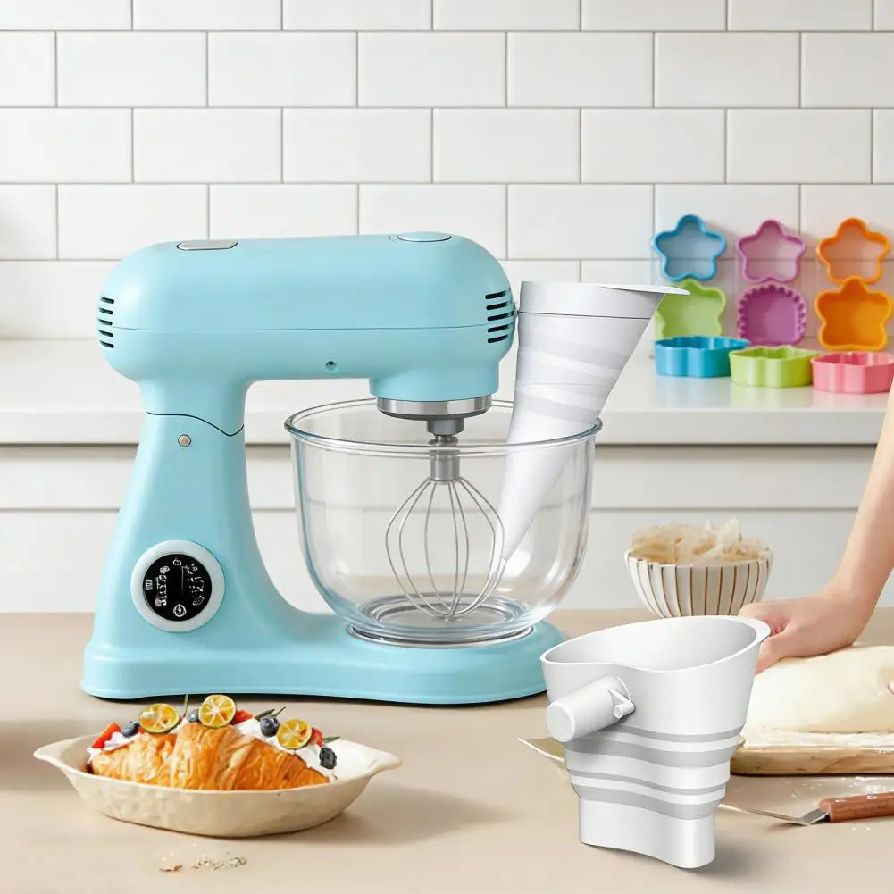 Professional Baking Accessories Silicone Flour Funnel Mixer Bowl Cover Collapsible Pouring Shield Attachment 3-in-1 Kitchen Aid