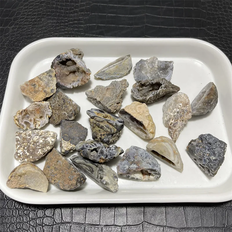 21pcs Collectible Specimen Raw Gemstone Natural Agate Geodes Crystal Cluster Drusy Quartz Slice Healing