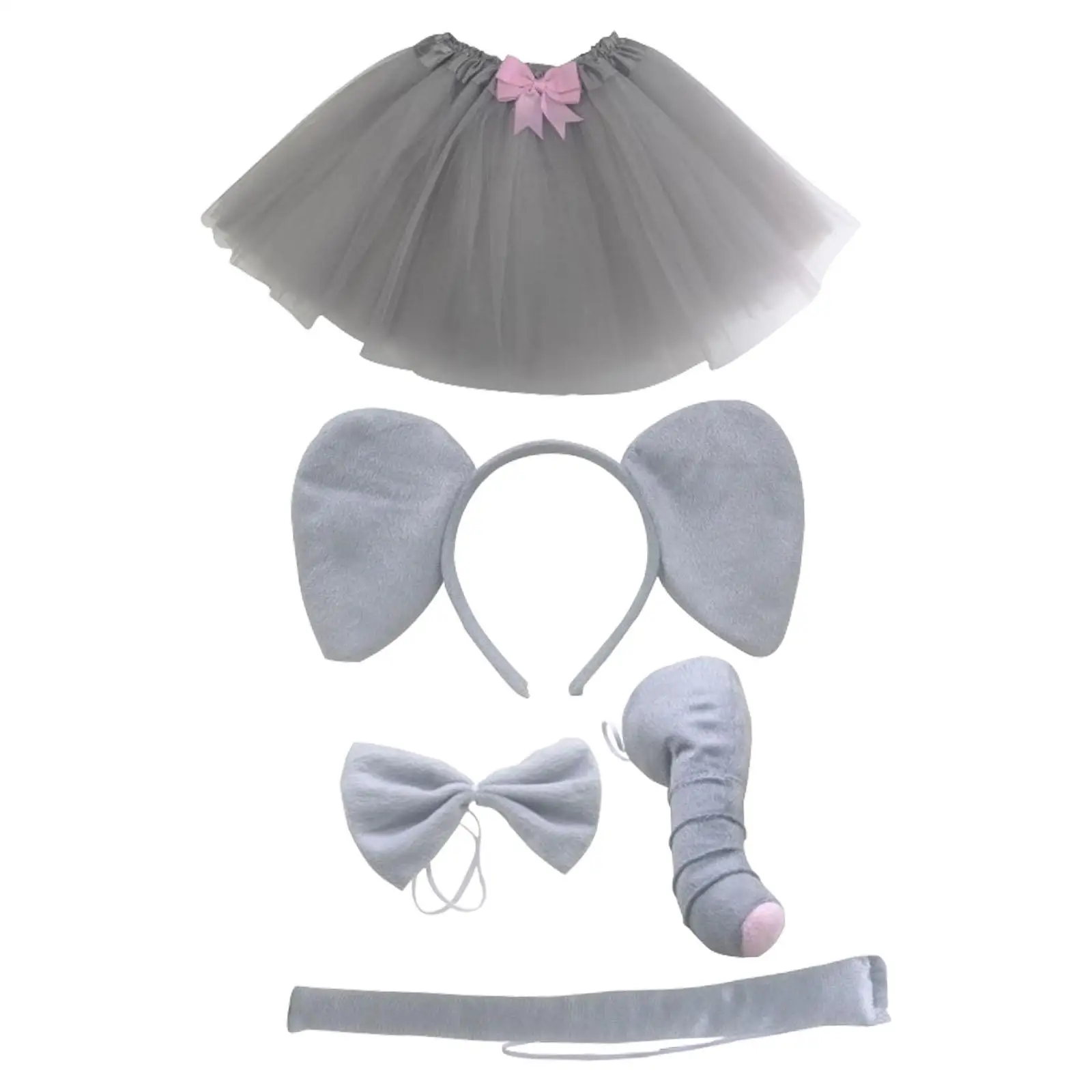 Elephant Ears Headband Nose Bow Tie Tail Skirt for Stage Performance