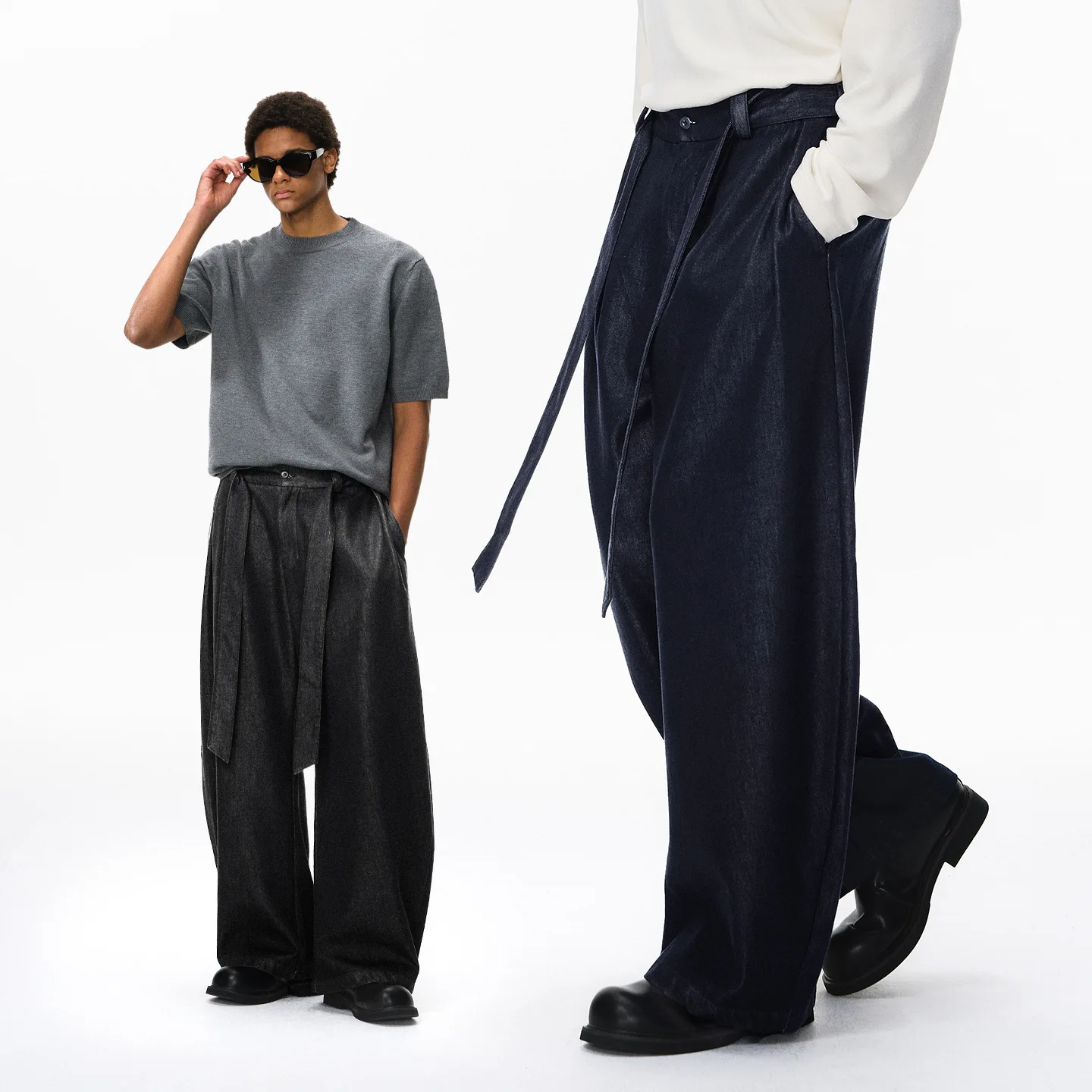 Men\'s Japan Korean Streetwear Loose Casual Wide Leg Denim Cargo Pants Harem Trousers Cityboy Oversize Baggy Jeans Pant