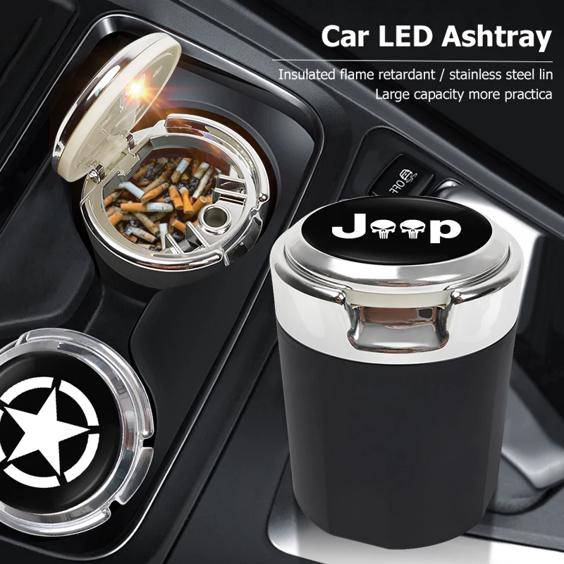 شعار السيارة LED منفضة سجائر المحمولة حامل رماد الدخان ل جيب جراند شيروكي رانجلر المصارع البوصلة رينيجيد ليبرتي تريل هوك #1