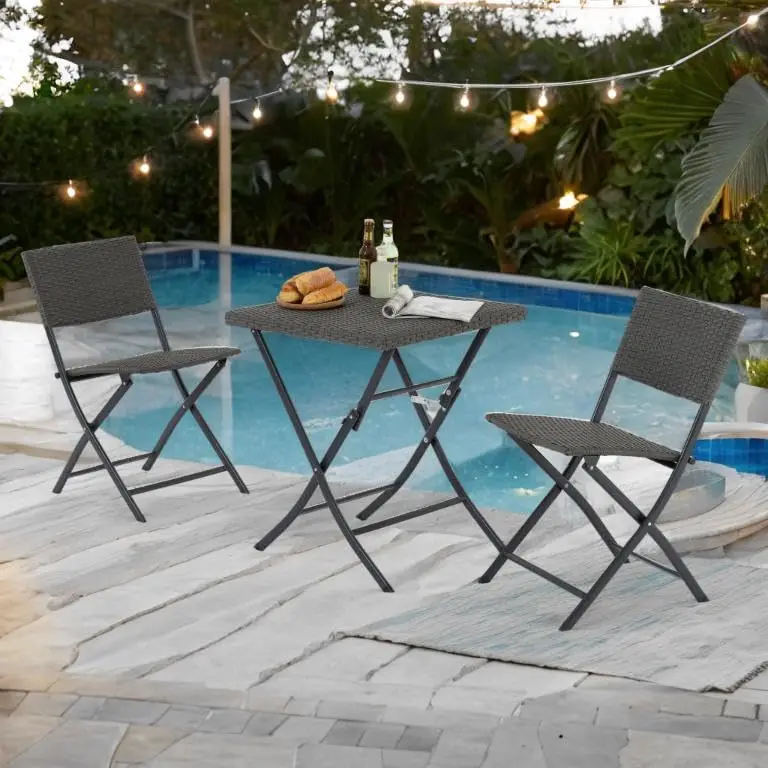3-Piece Rattan Folding Patio Set w/ Small Table, Balcony Bistro Bar w/ 2 Foldable Chairs, Weather-Resistant, Customized
