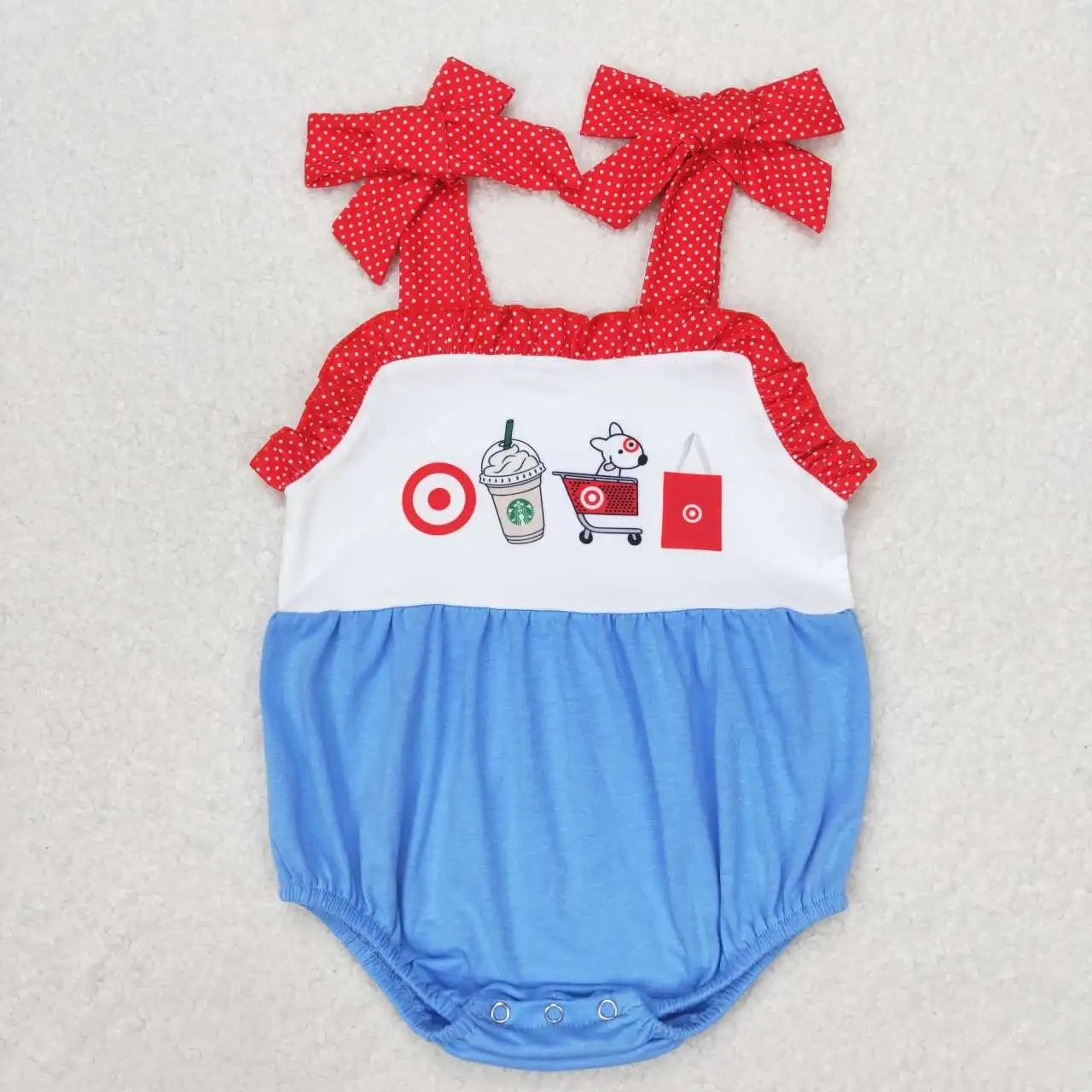 Cute Fashion Embroidered Puppy Target Red Lace Blue Vest Onesie Romper Set Baby Girls Boys Wholesale Match Clothes RTS