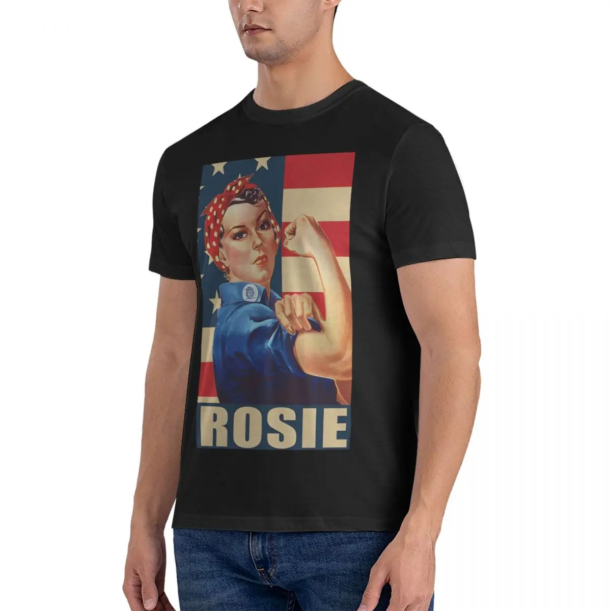 Men T-Shirt Meiqi Novelty Pure Cotton Tees Short Sleeve Rosie the Riveter T Shirts Crew Neck Tops Gift Idea