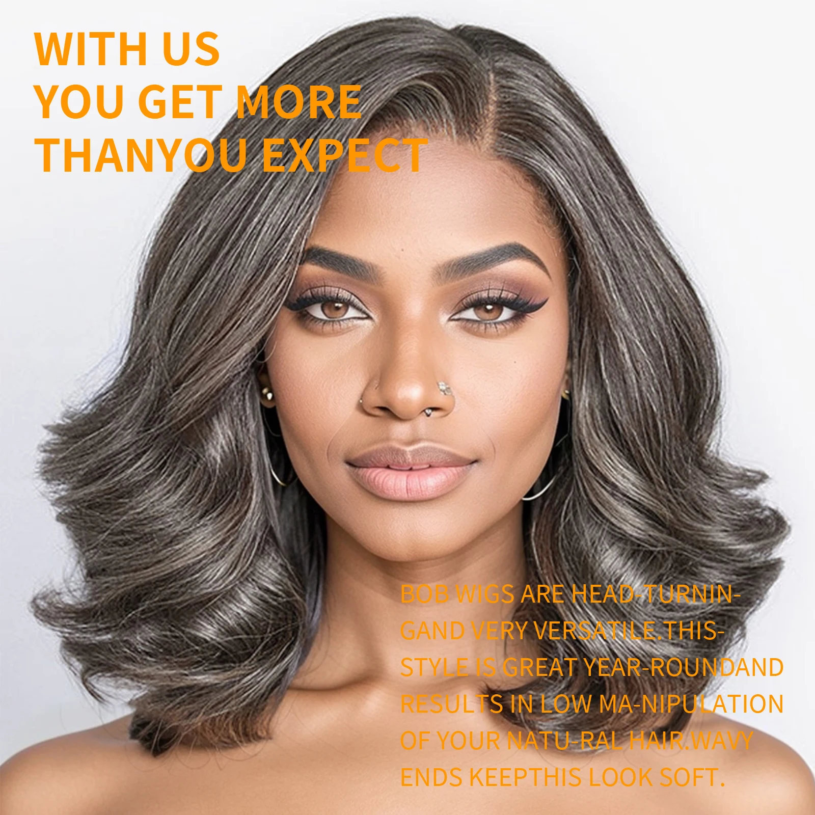 Salt and Pepper Loose Wave Lace Front Bob Wig Human Hair Side Part 5x5 HD Closure Lace Wig Ready To for Black Women