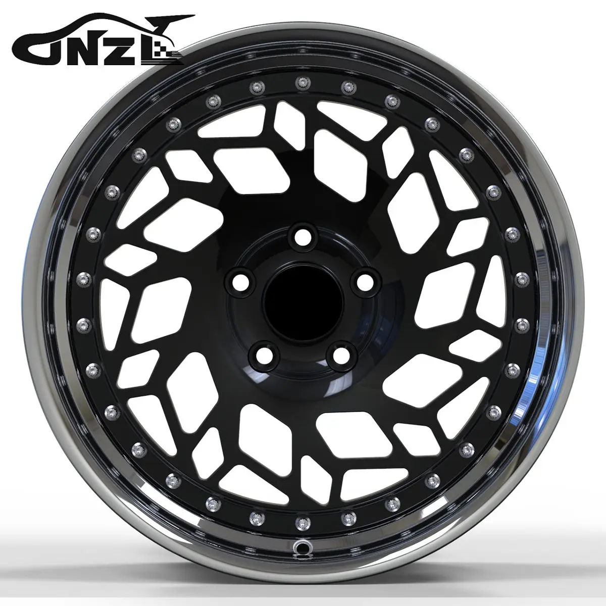 Zhenlun 2-Pieces Forged Wheels Polishing Lip With Black Spokes Jdm For Sports Car 5*112 5*114.3 5*120